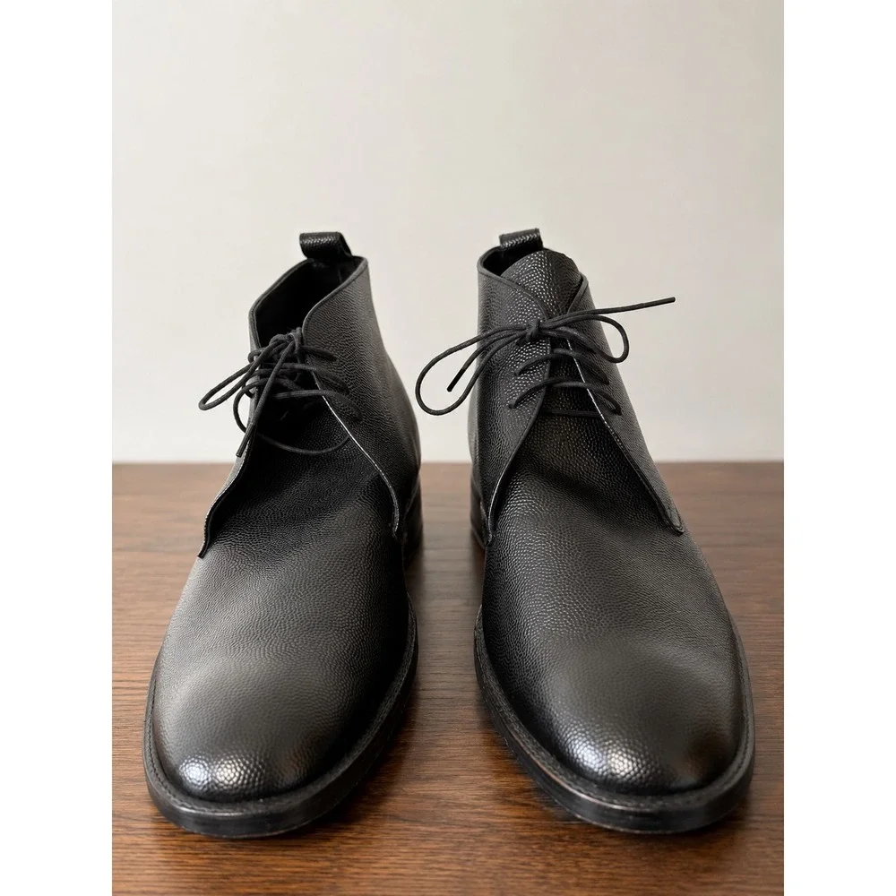 Bespoke Mens Custom Black Pebble Grain Leather Chukka Boots Ankle Shoes Look pic